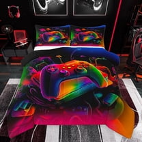 Homewish Female Men Women Video Game Bedding Comforter Set 2pcs,Ombre Gamer Twin Comforter Sets Microfiber,Abstract Gradient Gamepads Breathable Bedding Set,Ultra Soft Home Decor,Reversible