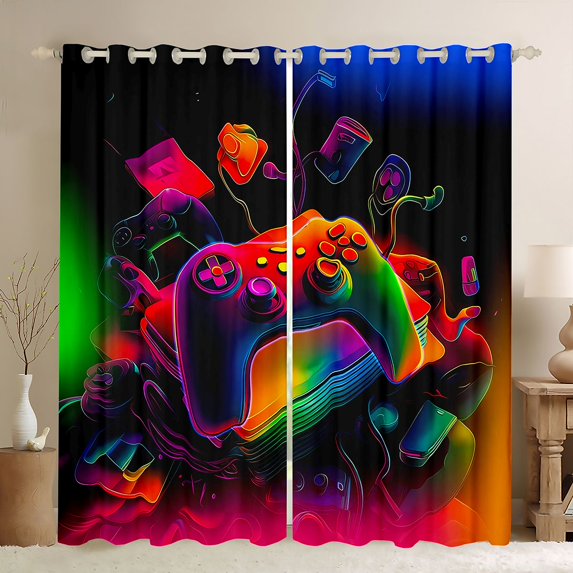 Homewish Female Men Women Video Game Curtains Pack of 2 (42x84 Each),Ombre Gamer Curtains Blackout,Abstract Gradient Gamepads Bedroom Curtains,Ultra Soft Home Decor