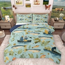 Homewish Fishing Theme Bedding Comforter Set 2pcs for Female Men Adults,Big Bass Fish Twin Comforter Sets Microfiber,River House Breathable Bedding Set,Ultra Soft Home Decor,Reversible