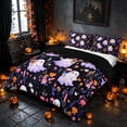 thumbnail image 1 of Homewish Floral Ghost Bedding for Girls, Halloween Duvet Cover Full, Black Purple Pink Orange, Black Reversible 3-Piece, 1 Duvet Cover and 2 Pillowcases, 1 of 7