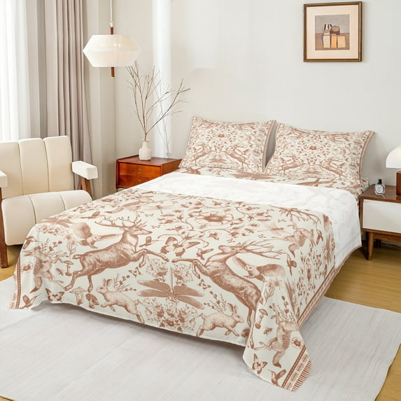 Homewish Floral Safari Deer Rabbit 3pcs Twin Sheet Sets for Female Men,Jungle Animal Twin Fitted Sheet,Exotic Style Breathable Flat Sheet,Super Cozy Room Decor