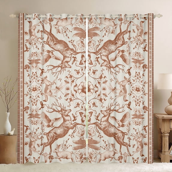 Homewish Floral Safari Deer Rabbit Blackout Curtains Set of 2 (52x84 Each) for Female Men,Jungle Animal Window Curtains,Exotic Style Curtains and Drapes,Super Cozy Room Decor