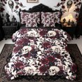 thumbnail image 1 of Homewish Floral Skull Skeleton Twin Bedding for Gifts, Cream Red Rose Gothic Bedding Comforter Set, Black Reversible, 7-Piece, 1 of 7