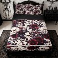 thumbnail image 1 of Homewish Floral Skull Skeleton Zipper Full Size Comforter Sets with Fitted Sheet and 2 Pillowcases for Gifts, Cream Red Rose Gothic Zipper Bedding Set, Black Reversible, 4-Piece, 1 of 6