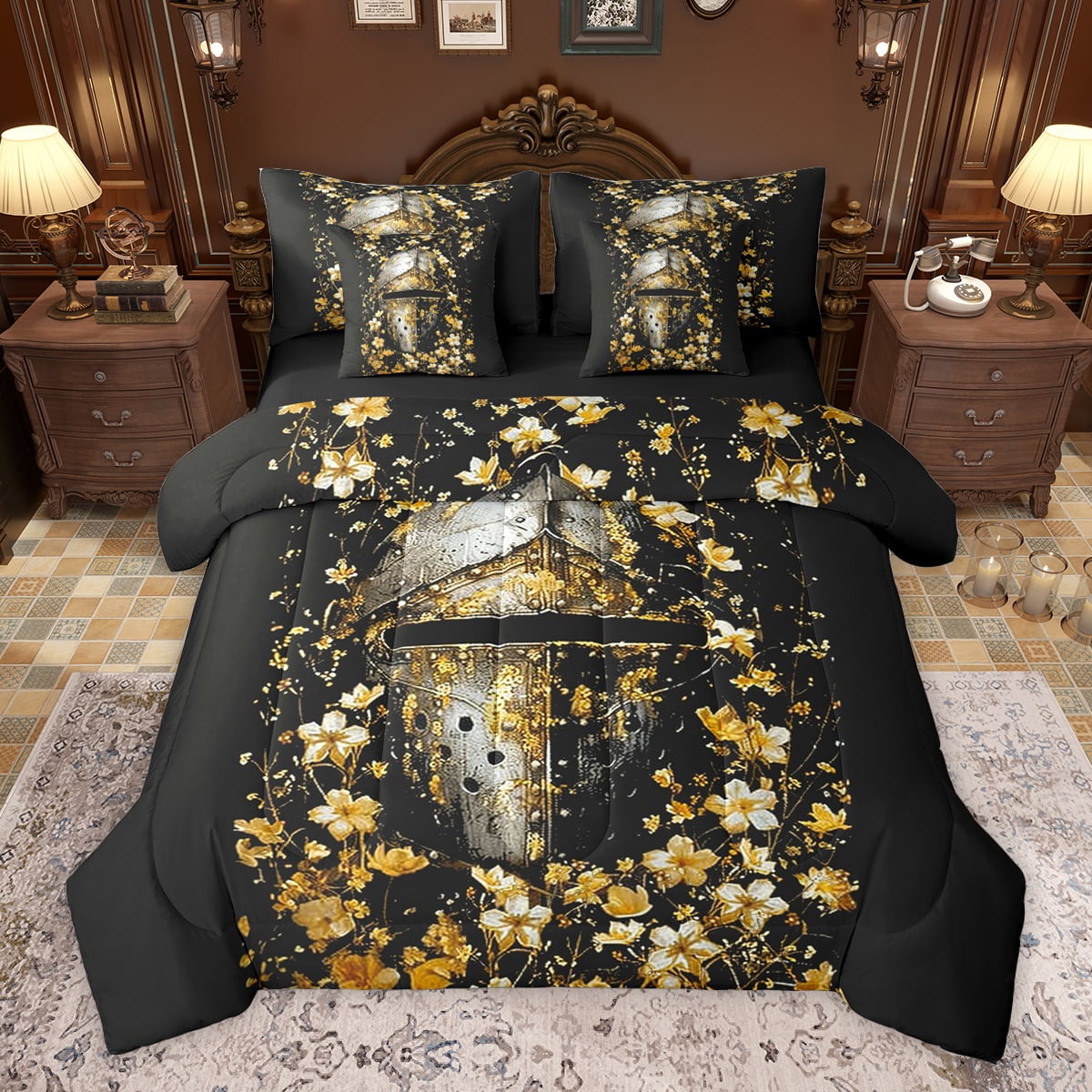 Homewish Floral Soldier Helmet Bedding Comforter Set 7-Piece for Female ...
