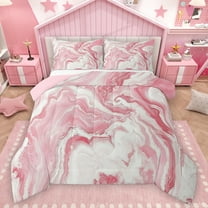 Homewish Fluid Art Bedding Comforter Set,Ink Painting Aesthetic Twin Comforter Sets,Pink White Bedding Set For Girls Kids,Super Cozy Room Decor Reversible,2-Piece