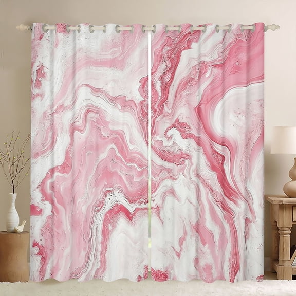 Homewish Fluid Art Black Out Curtains,Ink Painting Aesthetic Curtains Pack of 2 (42x63 Each),Pink White Bedroom Curtains For Girls Kids,Super Cozy Room Decor