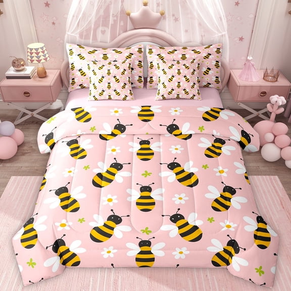 Homewish Flying Bee 7-Piece Twin Bedding Set - Floral Daisy Spring Garden