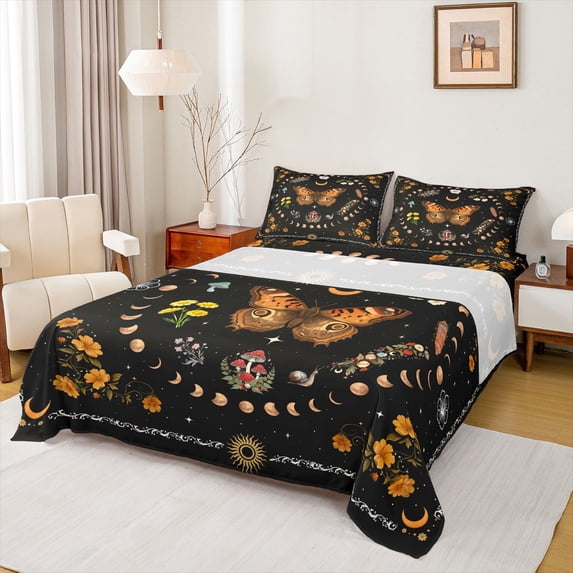 Homewish Flying Butterflies Boy Girl 4pcs Bed Sheets,Botanical Plants Mushroom King Sheets,Vintage Chic Floral Flowers Super Cozy Sheet Set,Breathable Home Decor