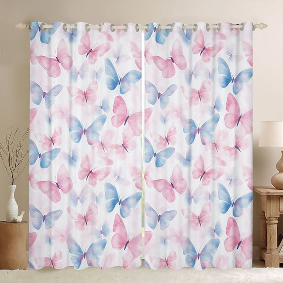 Homewish Flying Butterflies Curtains Pack of 2 (42x84 Each) for Teens Boys Girls,Pink Blue Curtains Blackout,Dreamy Princess Bedroom Curtains,Lightweight Room Decor
