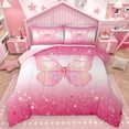 thumbnail image 1 of Homewish Flying Butterfly 2pcs Bedding Comforter Set For Children Teens Female,Stars Bling Glitter Twin Comforter Sets,Gradient Ombre Pink Breathable Bedding Set,Microfiber Bedroom Decor,Reversible, 1 of 8