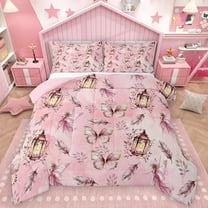 Homewish Flying Pink Butterflies 2pcs Bedding Comforter Set For Teens Girls Adults Female,Dreamy Princess Twin Comforter Sets,Cartoon Fairy Elf Breathable Bedding Set,Super Cozy Room Decor