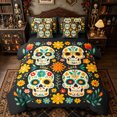 thumbnail image 1 of Homewish Folk Art Sugar Skull Twin Bedding for Women, Retro Boho Daisy Floral Bedding Comforter Set, Black Reversible, 7-Piece, 1 of 7