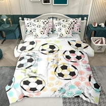Homewish Football Ball Game 7-Piece Twin Bedding Sets,Modern Geometric Hockeycomb Bedding Comforter Set,Colorful Hexagon Sheet Sets For Boys Kids,Luxury Bedroom Decor Reversible
