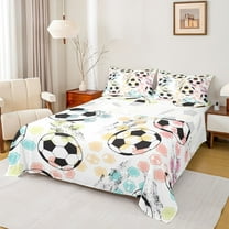 Homewish Football Ball Game Twin Sheet Sets,Modern Geometric Hockeycomb Twin Fitted Sheet,Colorful Hexagon Flat Sheet For Boys Kids,Luxury Bedroom Decor,3 Pieces