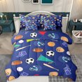thumbnail image 1 of Homewish Football Baseball Game 7 Pieces Bedding Comforter Set,Rugby Sport Theme Full Bedding Set,Deepblue Helmet Fitted Sheet Flat Sheet For Boys Kids,Breathable Home Decor Reversible, 1 of 8