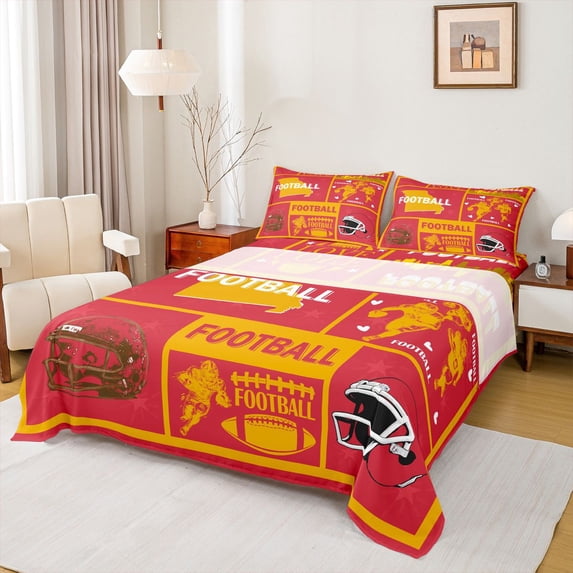Homewish Football Gamer Full Size Sheets 4-Piece for Kids Children Teens,Ball Game Breathable Bed Sheets,Sport Theme Lightweight Sheet Sets,Super Cozy Room Decor