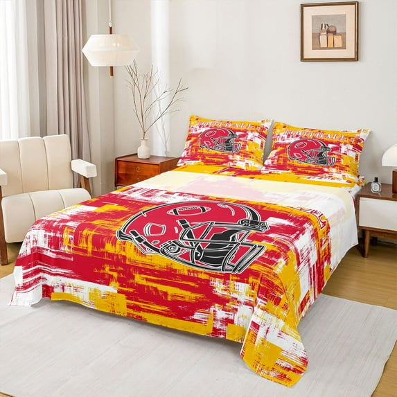 Homewish Football Gamer Twin Sheet Sets 3pcs for Kids Children Teens,Ball Game Twin Fitted Sheet Microfiber,Sport Theme Breathable Flat Sheet,Graffiti Splash Room Decor