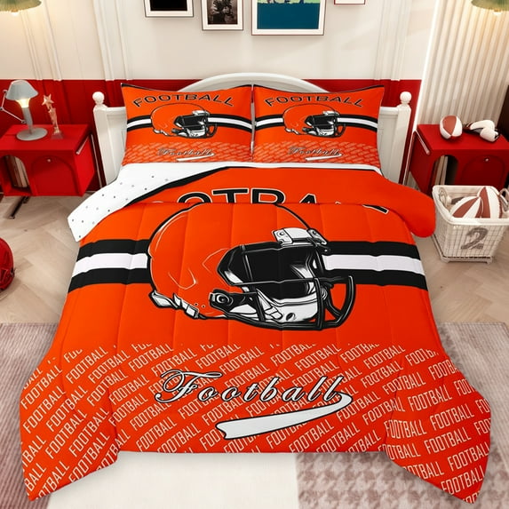 Homewish Football Helemt Queen Comforter Set,Red Black White Bedding Sets,Rugby Sport Theme Bedding Comforter Set For Kids,Super Cozy Room Decor Reversible,3 Pieces