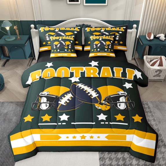 Homewish Football Print Twin Bedding Sets 7-Piece for Female Men Adults,Sport Theme Bedding Comforter Set Microfiber,Ball Gamer Breathable Sheet Sets,Ultra Soft Home Decor,Reversible
