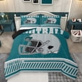 thumbnail image 1 of Homewish Football Rugby Helmet Full Size Comforter Sets, Modern Teal Stripe Abstract Bedding Comforter Set, Cartoon Sports Theme Reversible Bedding Sets, Microfiber Bedroom Decor, 3-Piece, 1 of 8