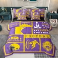 thumbnail image 1 of Homewish Football Rugby Teens Bedding Comforter Set 7pcs, Modern Sports Athlete Queen Bedding Sets, Purple Yellow Cartoon Helmet Reversible Queen Sheet Sets, Microfiber Bedroom Decor, 1 of 7