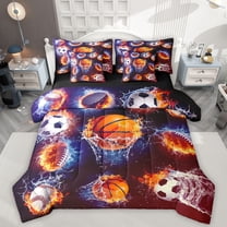 Homewish Football Soccer Basketball 7-Piece Twin Bedding Sets For Teens,Sport Theme Bedding Comforter Set,Ball Game Breathable Sheet Sets,Luxury Bedroom Decor,Reversible