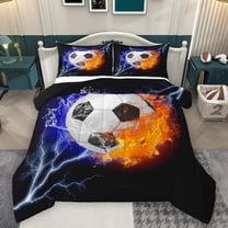 Homewish Football Soccer Bedding Comforter Set,Ball Sport Game Twin Comforter Sets,Black Orange White Bedding Set For Teens,Luxury Bedroom Decor Reversible,2 Pieces