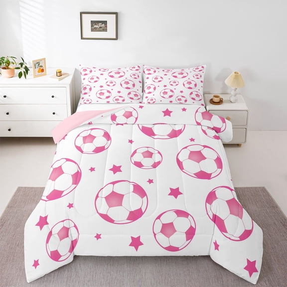 Homewish Football Soccer Boy Girl Bedding Comforter Set 2pcs,Stars Print Twin Comforter Sets Microfiber,Sport Gamer Breathable Bedding Set,Breathable Home Decor,Reversible