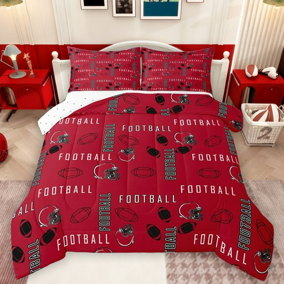 Homewish Football Sport Bedding Comforter Set,Rugby Helmet Twin Comforter Sets,Red Black Bedding Set For Boys Teens,Breathable Home Decor Reversible,2pcs