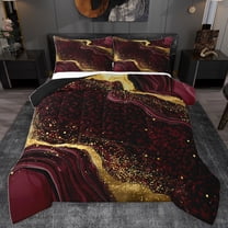 Homewish Fulid Striped Artistic Bedding Comforter Set,Marble Texture Pattern Twin Comforter Sets,Red Gold Black Bedding Set For Men Women,Breathable Home Decor Reversible,2 Pieces