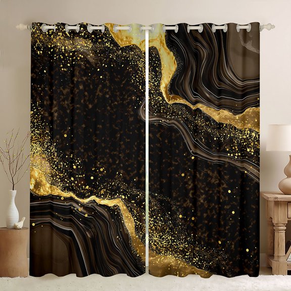 Homewish Fulid Striped Artistic Blackout Curtains Set of 2 (52x84 Each),Marble Texture Pattern Window Curtains,Gold Sequin Print Curtains and Drapes For Men Women,Breathable Home Decor