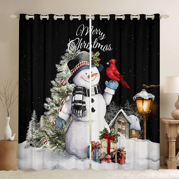 Homewish Funny Christmas Snowman Black Out Curtains, Dreamy Xmas Eve Curtains Pack of 2 (42x63 Each), Santa Claus Gifts Bedroom Curtains, Curtains and Drapes Decor