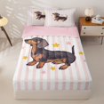 thumbnail image 1 of Homewish Funny Dachshund Dog Zipper Twin Comforter Sets with Fitted Sheet and 2 Pillowcases,Pink Stripes Stars Zipper Bedding Set,Pink Reversible,4pcs, 1 of 8