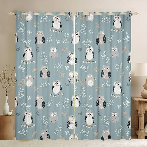 Homewish Funny Kawaii Owl Curtains Pack of 2 (42x84 Each), Cute Cartoon Animal Curtains Blackout, Teens Kids Boys Girls Bedroom Curtains, Blackout Curtains Home Decor