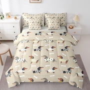 Homewish Funny Pet Dachshund 7 Pieces Full Size Bedding Sets,Dog Bone Prints Full Size Bed in a Bag,Light Gray Reversible