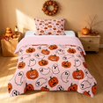 thumbnail image 1 of Homewish Funny Pumpkin Lantern Twin Comforter Sets, Happy Halloween Bedding Set, Pink Orange White, Pink Reversible, 2-Piece 1 Comforter and 1 Pillowcase, 1 of 6