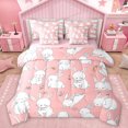 thumbnail image 1 of Homewish Funny Rabbit Bunnies Bedding Comforter Set 7 Pieces for Kids, Kawaii Animal Full Bedding Set, Girly Pink Cartoon Reversible Fitted Sheet Flat Sheet, Luxury Bedroom Decor, 1 of 7