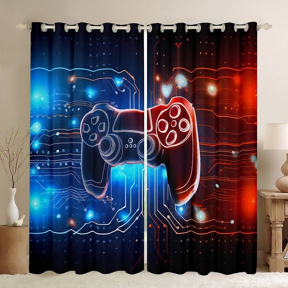 Homewish Futuristic Gamepad Boys Black Out Curtains, Neon Stripes Lines Curtains Pack of 2 (42x63 Each), Video Game Controller Bedroom Curtains, Window Curtains Bedroom Decor