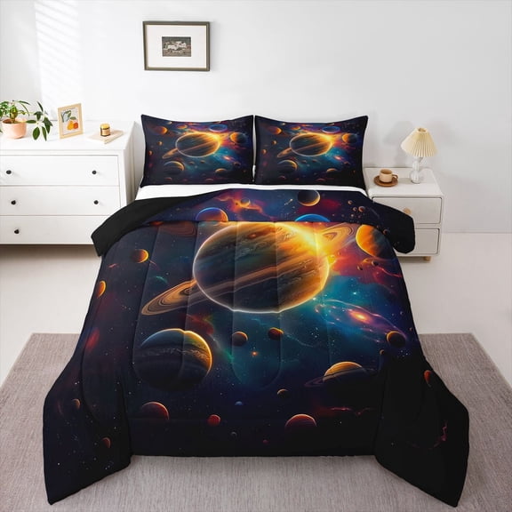 Homewish Galaxy Planet 3 Pieces Queen Comforter Set for Female Men Adults,Psychedelic Universe Ultra Soft Bedding Sets,Outer Space Bedding Comforter Set Breathable,Ultra Soft Home Decor,Reversible