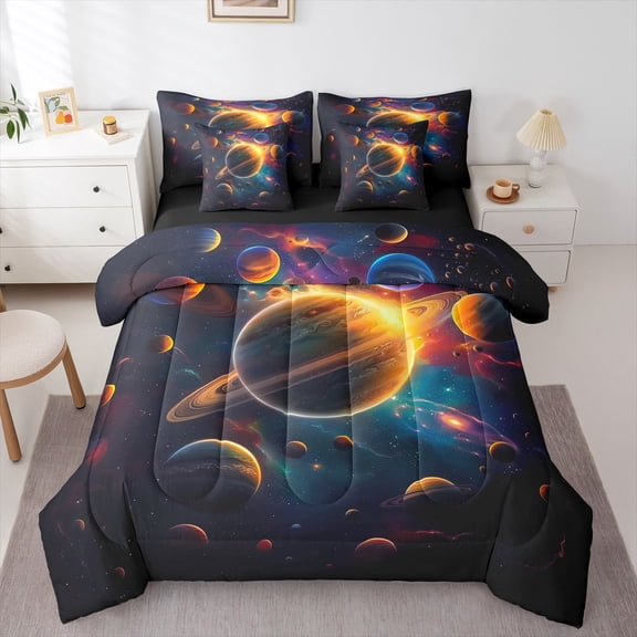 Homewish Galaxy Planet 7-Piece King Bedding Set - Psychedelic Universe