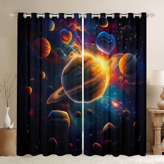 Homewish Galaxy Planet Curtains Pack of 2 (42x84 Each) for Female Men Adults,Psychedelic Universe Curtains Blackout,Outer Space Bedroom Curtains,Ultra Soft Home Decor