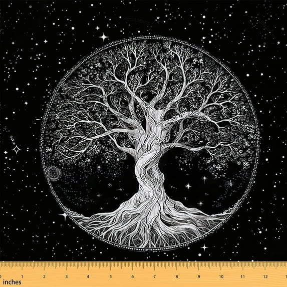 Homewish Galaxy Starry Stars Fabric by the Yard 3 Yard,Tree Of Life Sewing Fabric,White Black Room Decor Fabric by the Yard For Adults,Super Cozy Room Decor