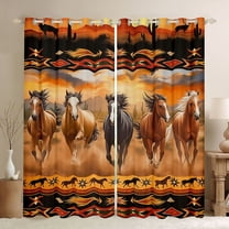 Homewish Galloping Horse Black Out Curtains for Kids Children Teens,Western Farmhouse Animal Curtains Pack of 2 (42x63 Each),Bohemian Tribal Aztec Bedroom Curtains,Lightweight Room Decor