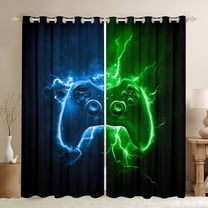Homewish Gamepad Game Controller Black Out Curtains, Blue Green Lightning Curtains Pack of 2 (42x63 Each), Teens Kids Boys Girls Bedroom Curtains, Window Curtains Decor