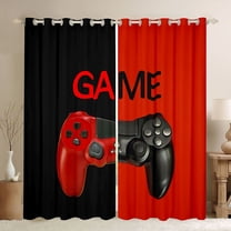 Homewish Gamepad Gaming Black Out Curtains,Modern Video Game Curtains Pack of 2 (42x63 Each),Red Black Bedroom Curtains For Kids,Luxury Bedroom Decor