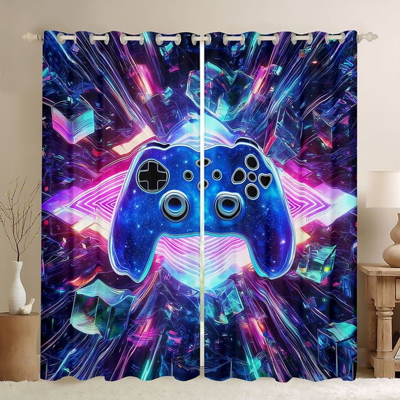 Homewish Gamepad Gaming Blackout Curtains Set of 2 (52x84 Each),Teen Video Game Window Curtains,3D Modern Geometric Curtains and Drapes For Boys Girls,Super Cozy Bedroom Decoration