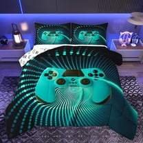 Homewish Gamepads Gamer Bedding Comforter Set 2pcs for Female Men Adults,Teal Polka Dots Twin Comforter Sets Microfiber,Video Game Breathable Bedding Set,Super Cozy Room Decor,Reversible
