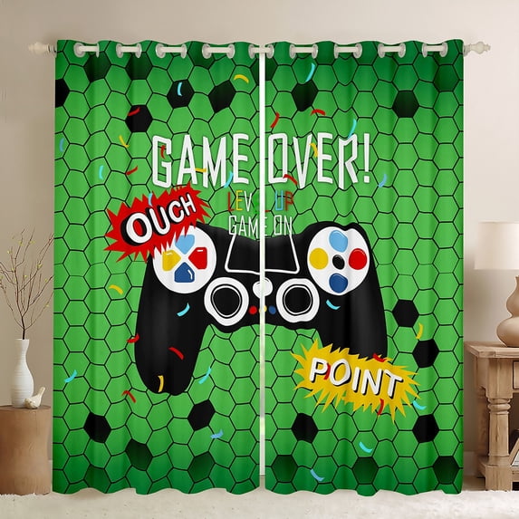Homewish Gamepads Gamer Black Out Curtains for Female Men Adults,Geometric Honeycomb Hexagon Curtains Pack of 2 (42x63 Each),Video Game Bedroom Curtains,Super Cozy Room Decor