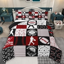 Homewish Gamer Baseball Football Bedding Comforter Set 2pcs for Kids Teens Adults,Black Red Twin Comforter Sets Microfiber,Sport Geometric Plaid Breathable Bedding Set,Lightweight Room Decor